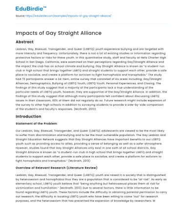 Impacts of Gay Straight Alliance