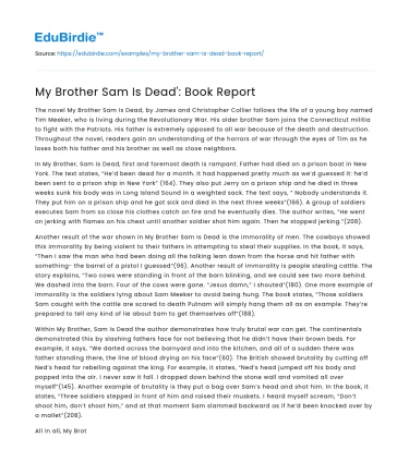 My Brother Sam Is Dead’: Book Report