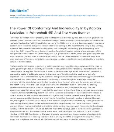 Conformity vs Individuality in Fahrenheit 451 and The Maze Runner