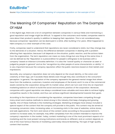 The Meaning Of Companies’ Reputation on The Example Of H&M