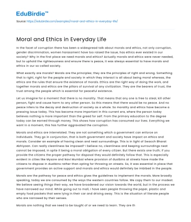 Moral and Ethics in Everyday Life