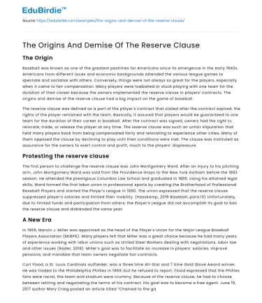 The Origins And Demise Of The Reserve Clause