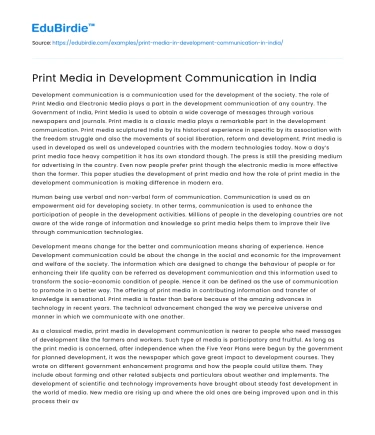 The Role of Print Media in India’s Development Communication