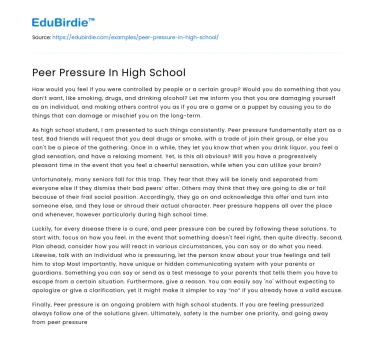 Peer Pressure In High School