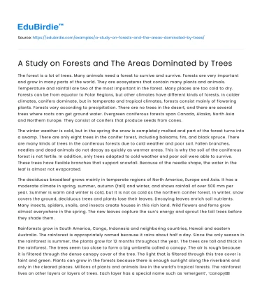 A Study on Forests and The Areas Dominated by Trees