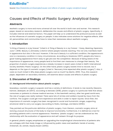 Causes and Effects of Plastic Surgery: Analytical Essay