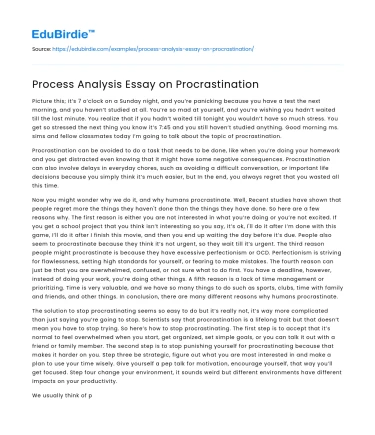 Process Analysis Essay on Procrastination