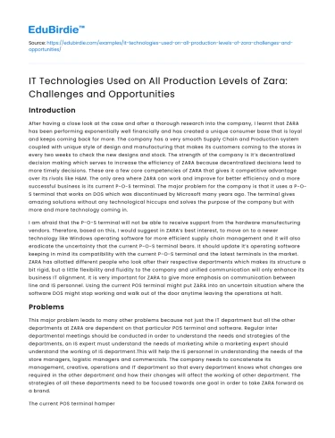 IT Technologies in Zara’s Production: Challenges & Opportunities