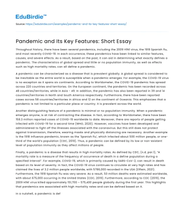 Pandemic and Its Key Features: Short Essay