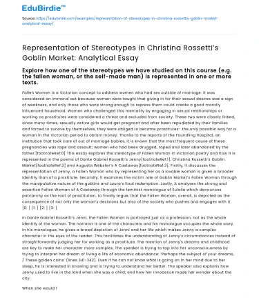 Stereotypes in Christina Rossetti’s Goblin Market: Analysis