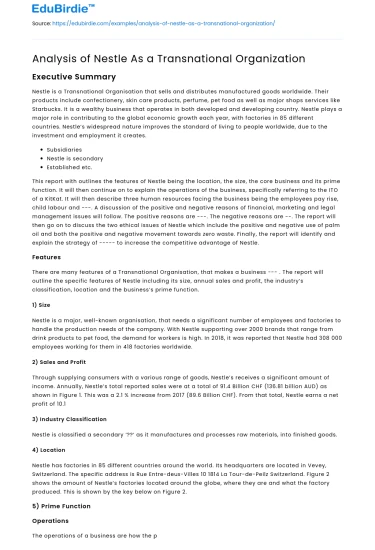 Analysis of Nestle As a Transnational Organization
