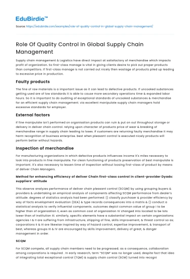 Quality Control: A Pillar in Global Supply Chain Management
