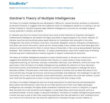 Gardner’s Theory of Multiple Intelligences