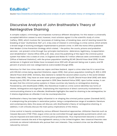 Discursive Analysis of John Braithwaite’s Theory of Reintegrative Shaming