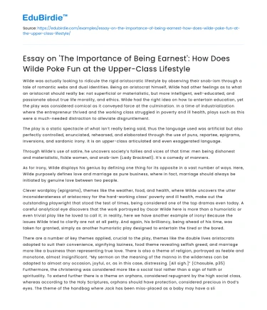 Wilde’s ‘The Importance of Being Earnest’: Satire on Upper-Class