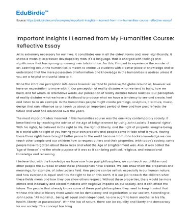 Important Insights I Learned from My Humanities Course