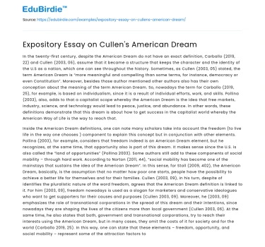 Expository Essay on Cullen’s American Dream