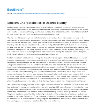 Realism Characteristics In Desiree’s Baby
