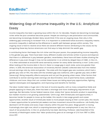 Widening Gap of Income Inequality in the U.S.: Analytical Essay