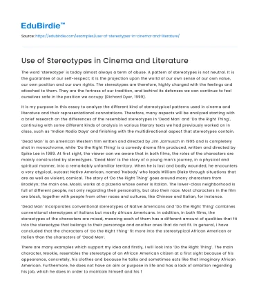 Use of Stereotypes in Cinema and Literature