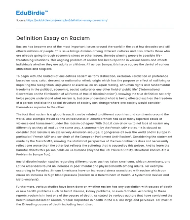 Definition Essay on Racism