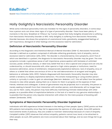 Holly Golightly’s Narcissistic Personality Disorder