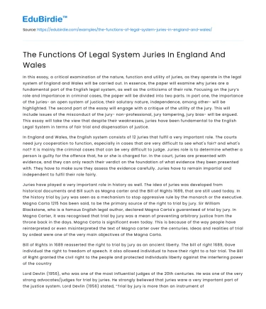 The Functions Of Legal System Juries In England And Wales