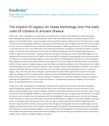 The Legacy of Greece and Rome: The Impact on Greek Mythology