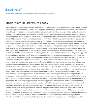 Modernism in Literature Essay