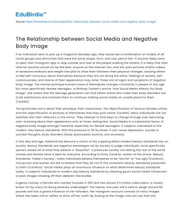 The Relationship between Social Media and Negative Body Image