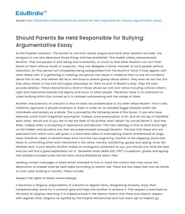 Parental Accountability in Bullying Incidents