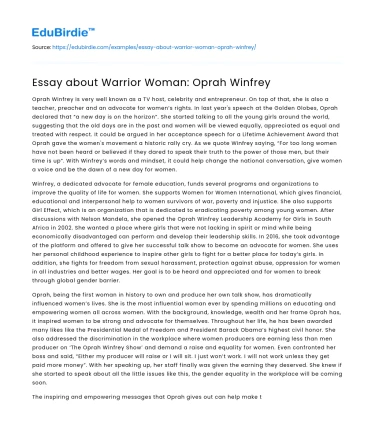 Essay about Warrior Woman: Oprah Winfrey