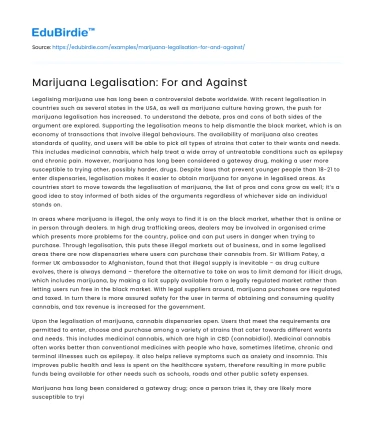 Marijuana Legalisation: For and Against