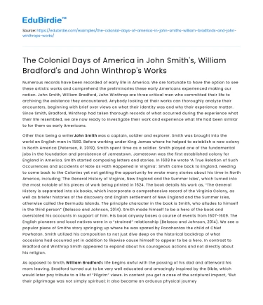 Colonial America in Smith, Bradford, & Winthrop