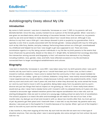 Autobiography Essay about My Life