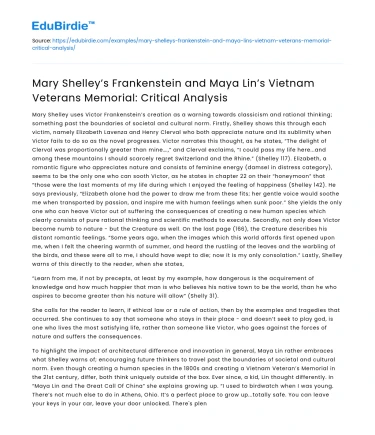 Critical Analysis of Frankenstein and Vietnam Veterans Memorial