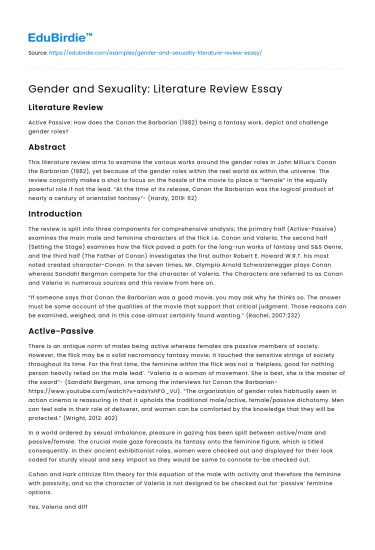 Gender and Sexuality: Literature Review Essay