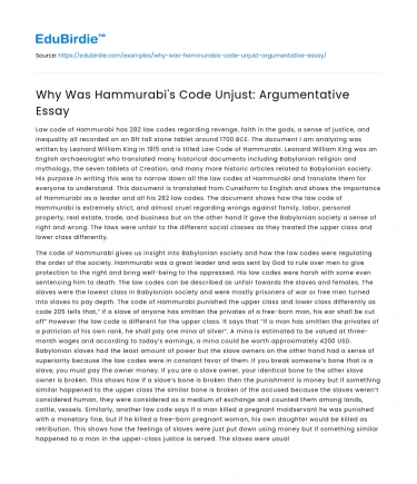 Why Was Hammurabi’s Code Unjust: Argumentative Essay