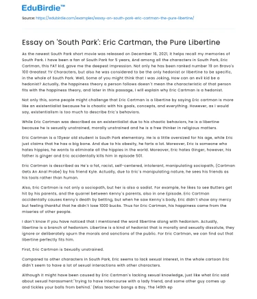 Essay on ‘South Park’: Eric Cartman, the Pure Libertine
