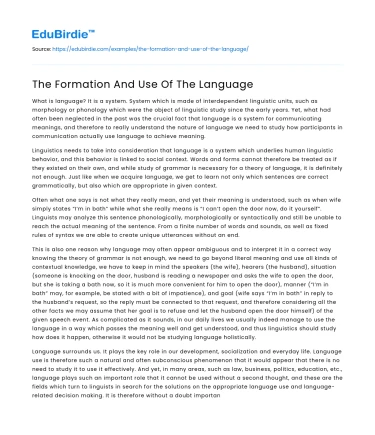 The Formation And Use Of The Language