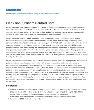 Essay about Patient Centred Care