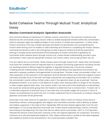Build Cohesive Teams Through Mutual Trust: Analytical Essay