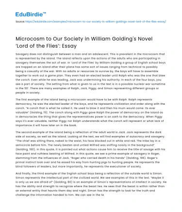 Microcosm of Society in ‘Lord of the Flies’