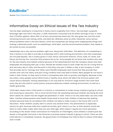 Informative Essay on Ethical Issues of the Tea Industry