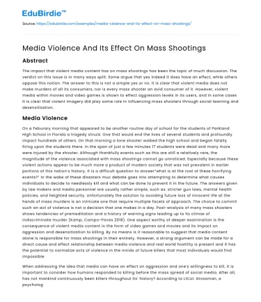 Media Violence And Its Effect On Mass Shootings