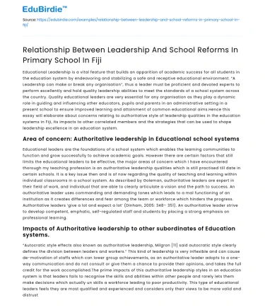 Leadership’s Impact on School Reforms in Fijian Primary Schools