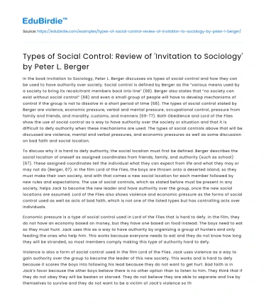 Social Control Types in ‘Invitation to Sociology’ by Peter L Berger