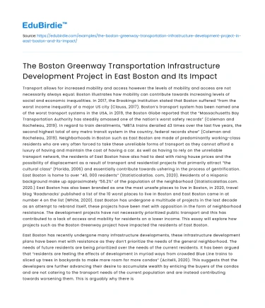 Impact of Boston Greenway Transportation Project in East Boston