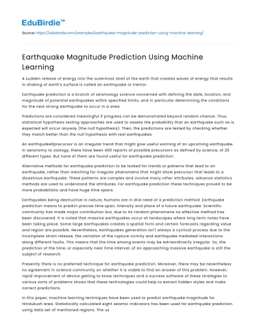 Predicting Earthquake Magnitude through Machine Learning