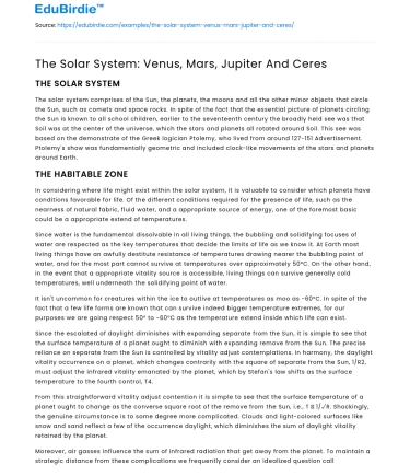 The Solar System: Venus, Mars, Jupiter And Ceres